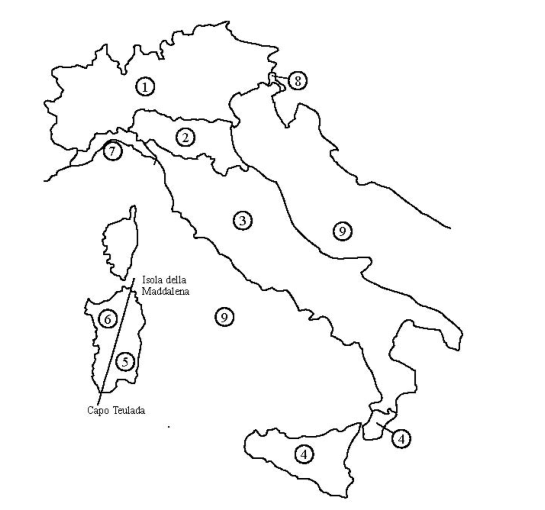 Fig. 3.3.1 - Mappa delle zone in cui è suddiviso il territorio italiano